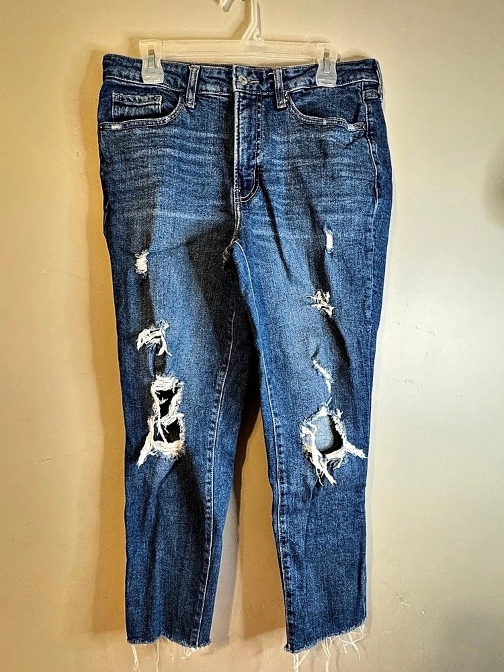 Old Navy High-Rise OG Straight Distressed Jeans in Blue Waist 12